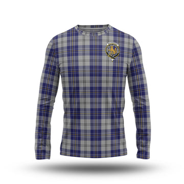 MacPherson Dress Blue Tartan Long Sleeve T-Shirt with Family Crest