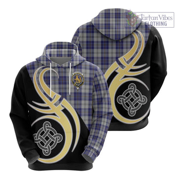 MacPherson Dress Blue Tartan Hoodie with Family Crest and Celtic Symbol Style