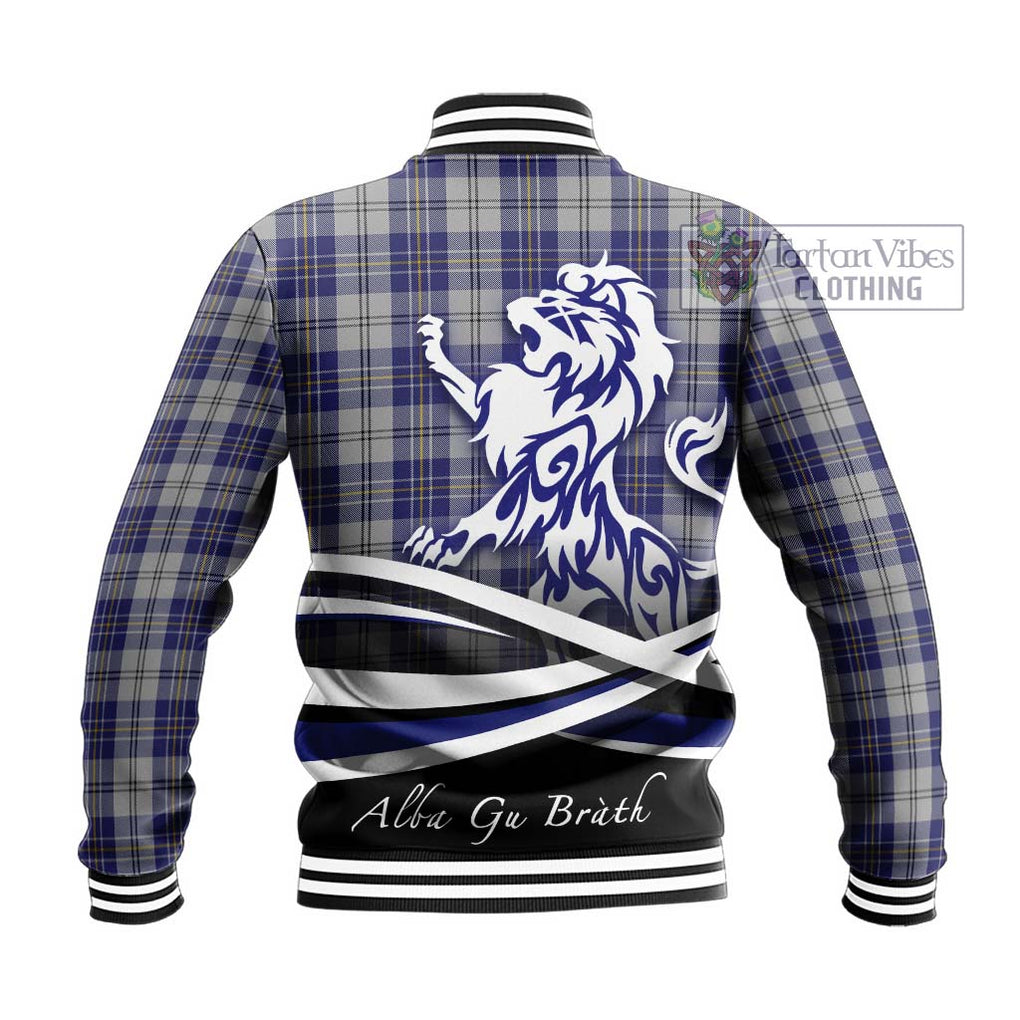 MacPherson Dress Blue Tartan Baseball Jacket with Alba Gu Brath Regal Lion Emblem - Tartanvibesclothing Shop