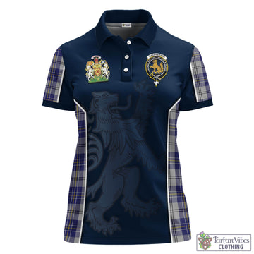 MacPherson Dress Blue Tartan Women's Polo Shirt with Family Crest and Lion Rampant Vibes Sport Style