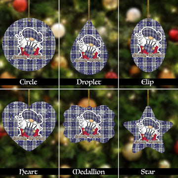 MacPherson Dress Blue Tartan Christmas Ornaments with Scottish Gnome Playing Bagpipes
