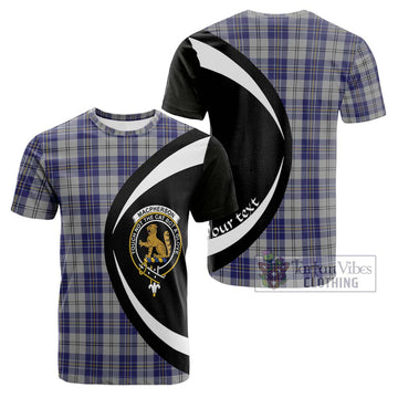 MacPherson Dress Blue Tartan Cotton T-shirt with Family Crest Circle Style