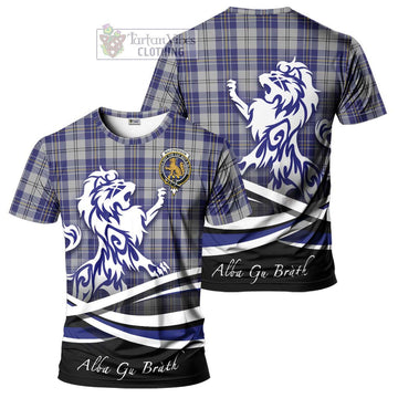 MacPherson Dress Blue Tartan Cotton T-shirt with Alba Gu Brath Regal Lion Emblem