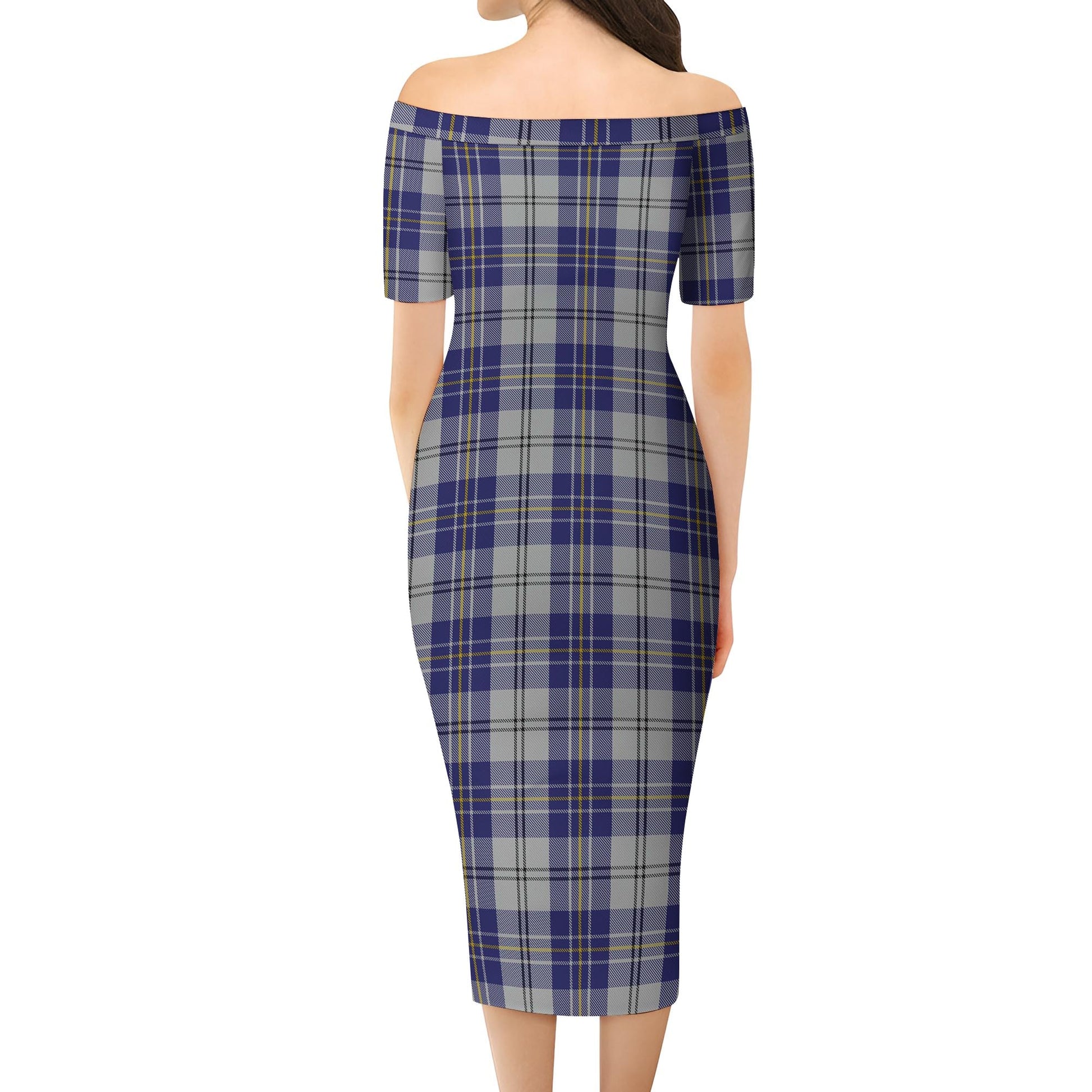 MacPherson Dress Blue Tartan Off Shoulder Lady Dress - Tartanvibesclothing