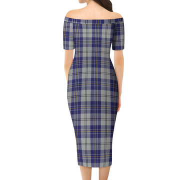 MacPherson Dress Blue Tartan Off Shoulder Lady Dress