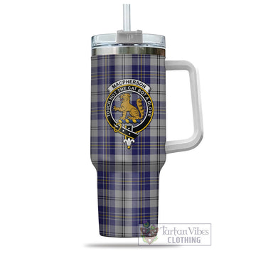 MacPherson Dress Blue Tartan and Family Crest Tumbler with Handle