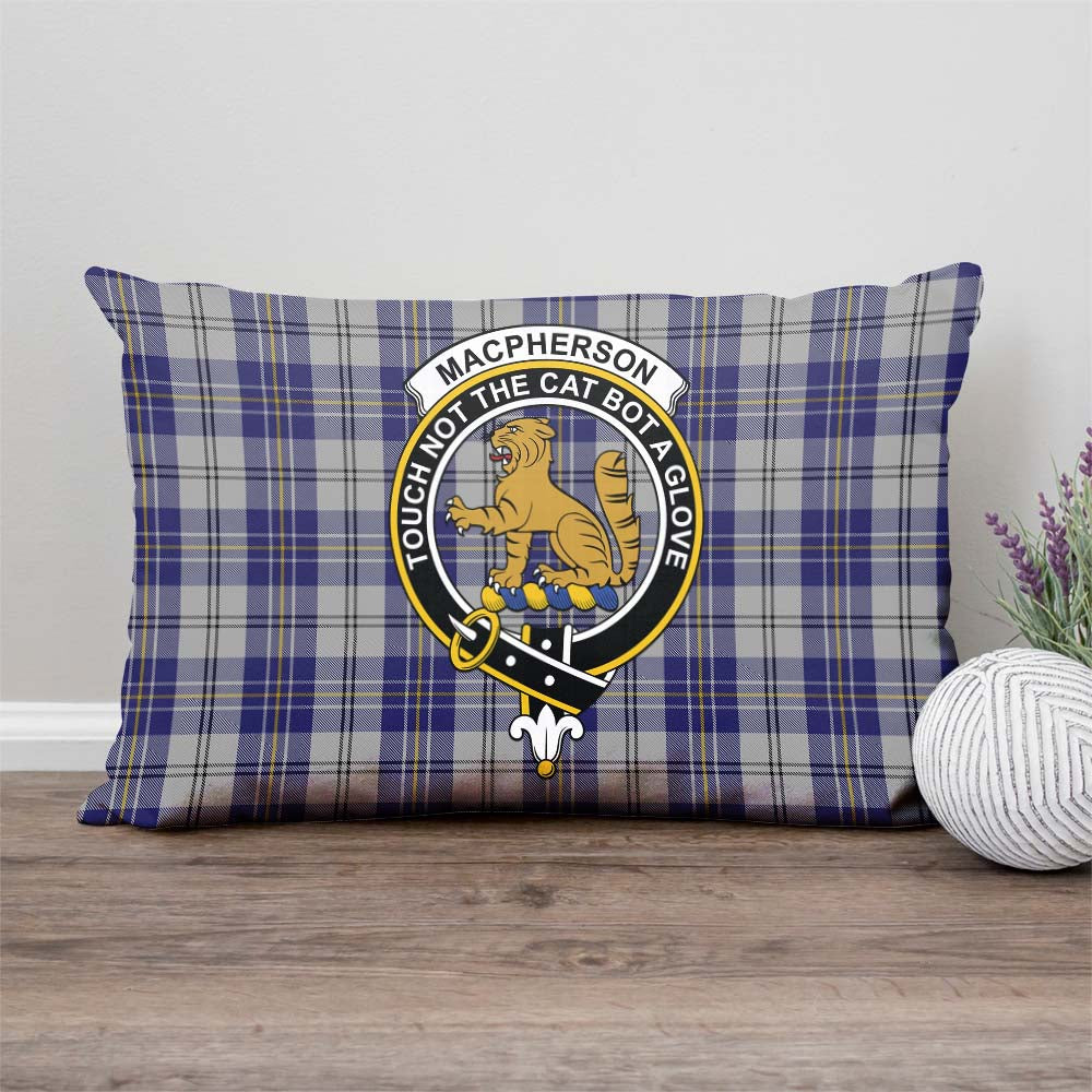 MacPherson Dress Blue Tartan Pillow Cover with Family Crest Rectangle Pillow Cover - Tartanvibesclothing
