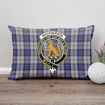 MacPherson Dress Blue Tartan Pillow Cover with Family Crest