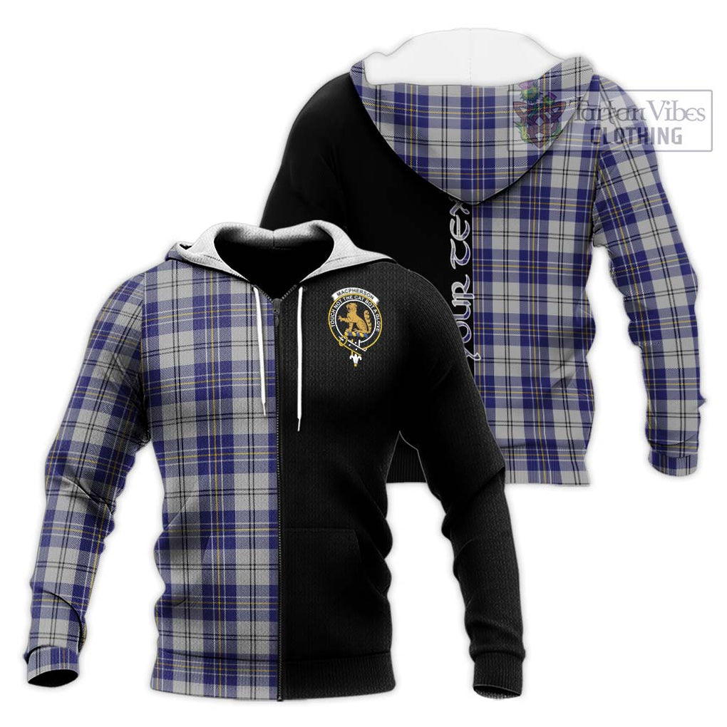 MacPherson Dress Blue Tartan Knitted Hoodie with Family Crest and Half Of Me Style Unisex Knitted Zip Hoodie - Tartanvibesclothing Shop