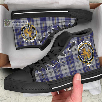 MacPherson Dress Blue Tartan High Top Shoes with Family Crest