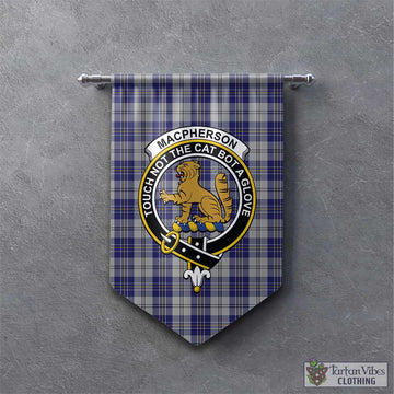MacPherson Dress Blue Tartan Gonfalon, Tartan Banner with Family Crest