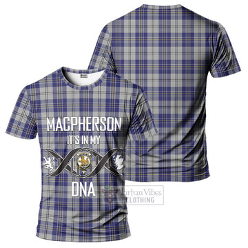 MacPherson Dress Blue Tartan T-Shirt with Family Crest DNA In Me Style