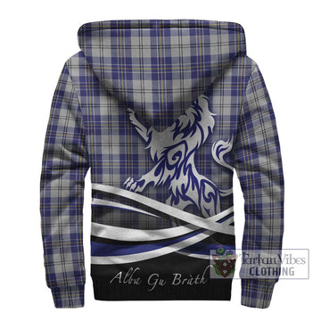 MacPherson Dress Blue Tartan Sherpa Hoodie with Alba Gu Brath Regal Lion Emblem