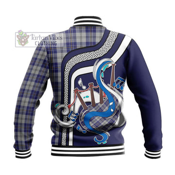 MacPherson Dress Blue Tartan Baseball Jacket with Epic Bagpipe Style