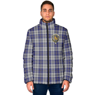 MacPherson Dress Blue Tartan Padded Jacket with Family Crest