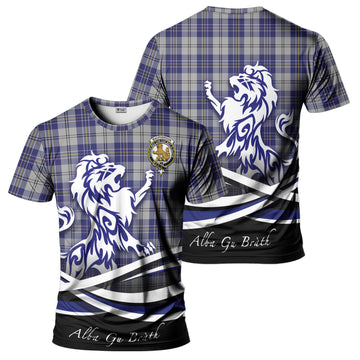 MacPherson Dress Blue Tartan T-Shirt with Alba Gu Brath Regal Lion Emblem