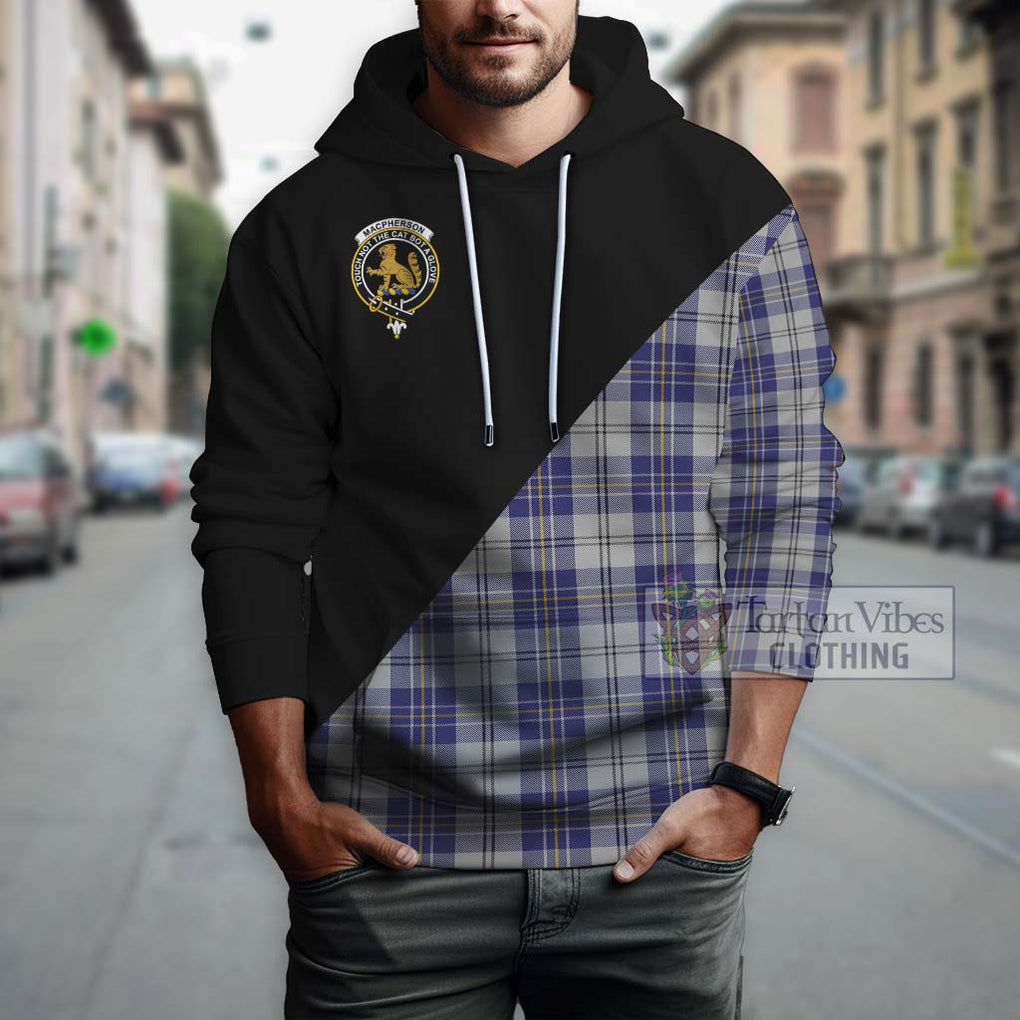 MacPherson Dress Blue Tartan Hoodie with Family Crest and Military Logo Style - Tartanvibesclothing Shop