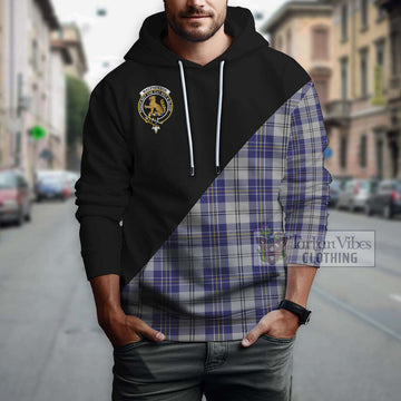 MacPherson Dress Blue Tartan Hoodie with Family Crest and Military Logo Style