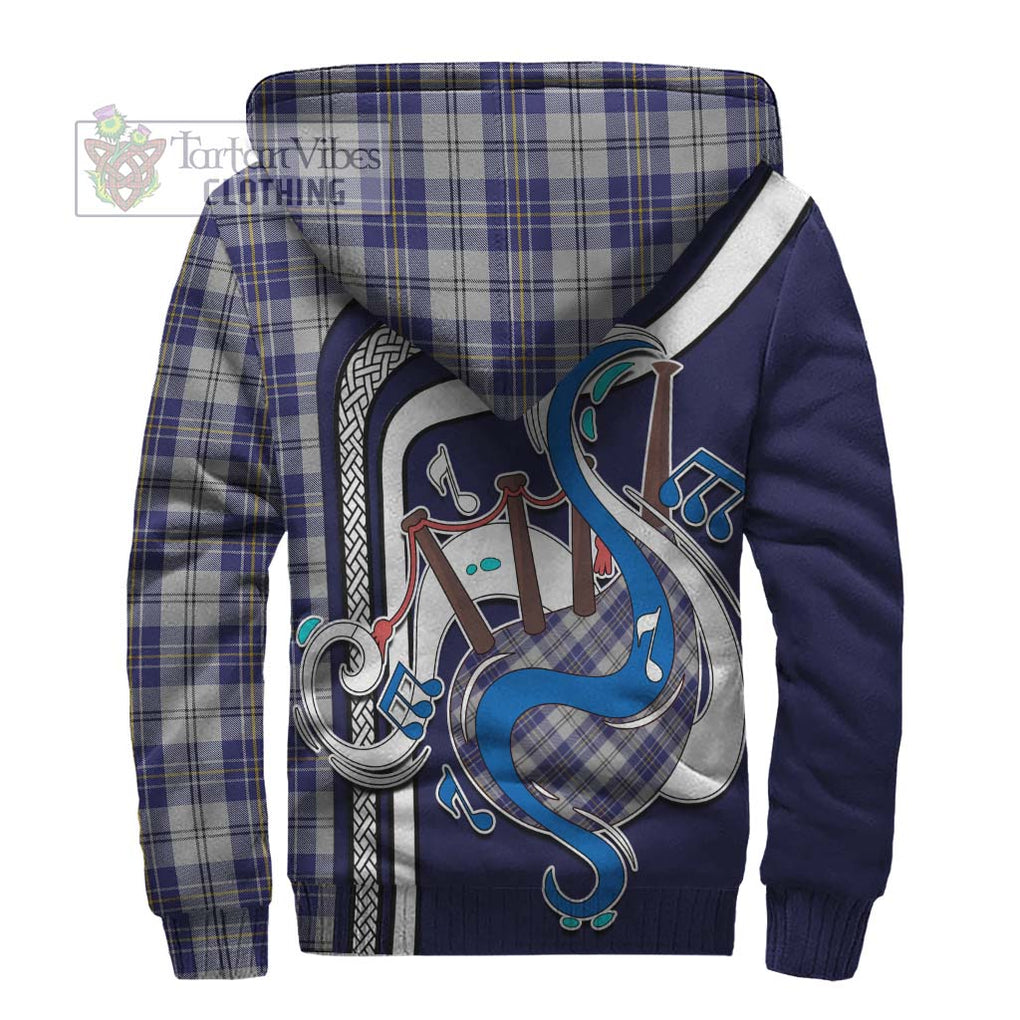 MacPherson Dress Blue Tartan Sherpa Hoodie with Epic Bagpipe Style - Tartanvibesclothing Shop