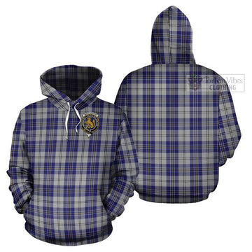 MacPherson Dress Blue Tartan Cotton Hoodie with Family Crest