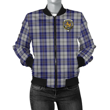 MacPherson Dress Blue Tartan Bomber Jacket with Family Crest