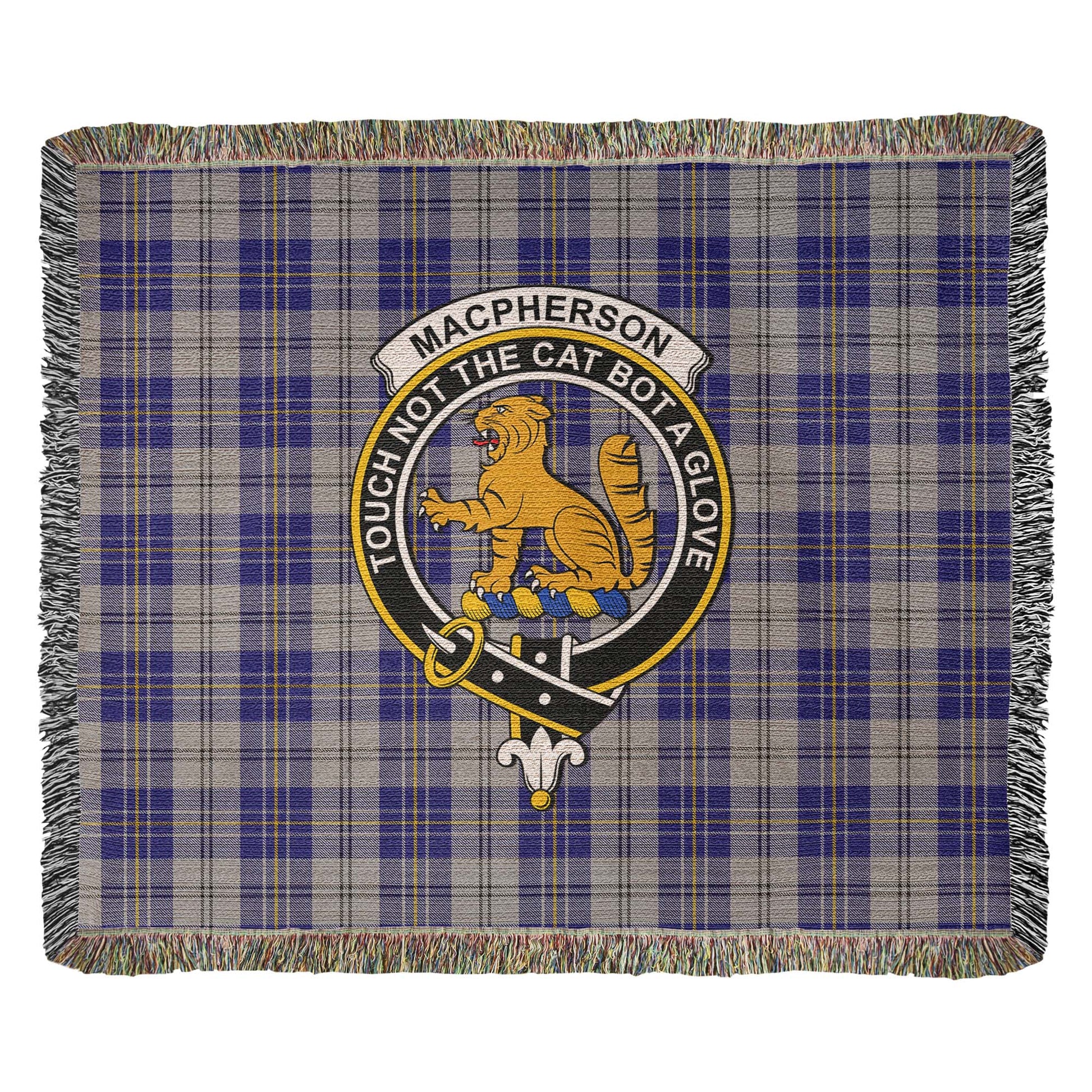 Tartan Vibes Clothing MacPherson Dress Blue Tartan Woven Blanket with Family Crest