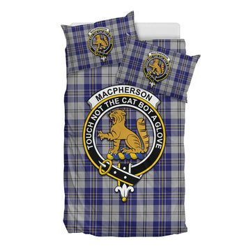 MacPherson Dress Blue Tartan Bedding Set with Family Crest