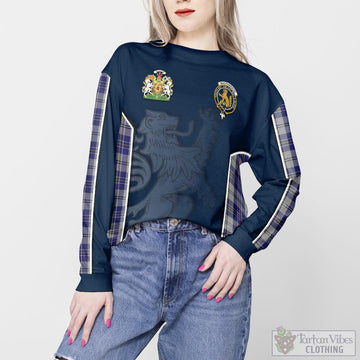 MacPherson Dress Blue Tartan Sweater with Family Crest and Lion Rampant Vibes Sport Style