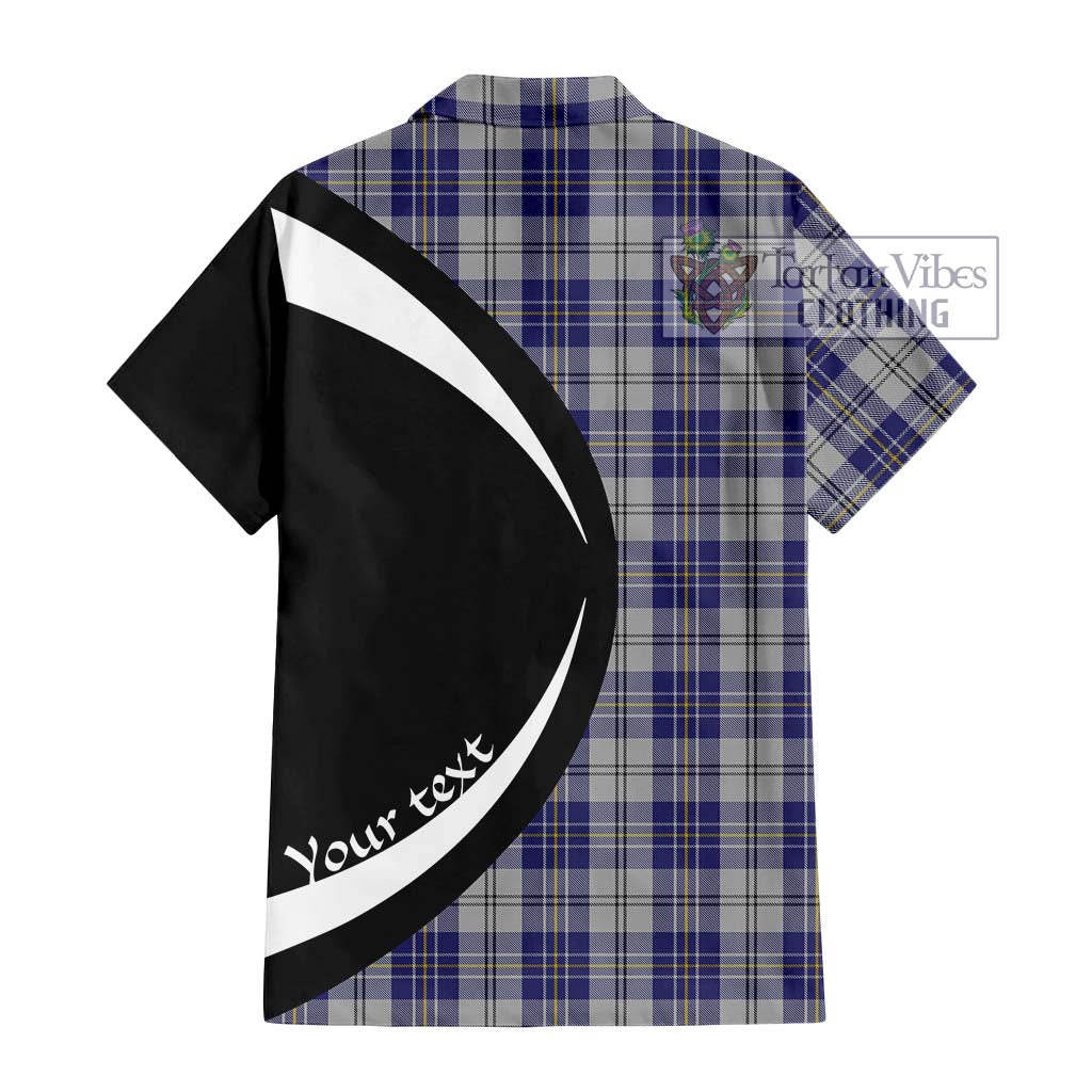 MacPherson Dress Blue Tartan Short Sleeve Button Up with Family Crest Circle Style - Tartan Vibes Clothing