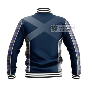 MacPherson Dress Blue Tartan Baseball Jacket with Family Crest and Lion Rampant Vibes Sport Style