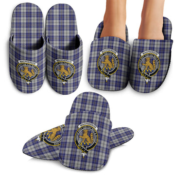 MacPherson Dress Blue Tartan Home Slippers with Family Crest