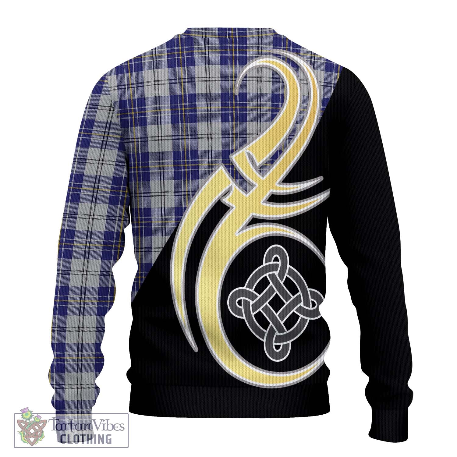 MacPherson Dress Blue Tartan Knitted Sweater with Family Crest and Celtic Symbol Style - Tartan Vibes Clothing