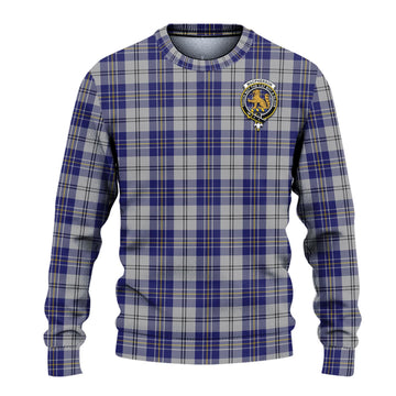 MacPherson Dress Blue Tartan Knitted Sweater with Family Crest