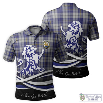 MacPherson Dress Blue Tartan Polo Shirt with Alba Gu Brath Regal Lion Emblem