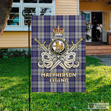 MacPherson Dress Blue Tartan Flag with Clan Crest and the Golden Sword of Courageous Legacy