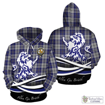 MacPherson Dress Blue Tartan Hoodie with Alba Gu Brath Regal Lion Emblem