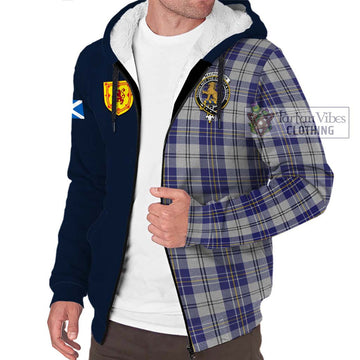 MacPherson Dress Blue Tartan Sherpa Hoodie Alba with Scottish Lion Royal Arm Half Style