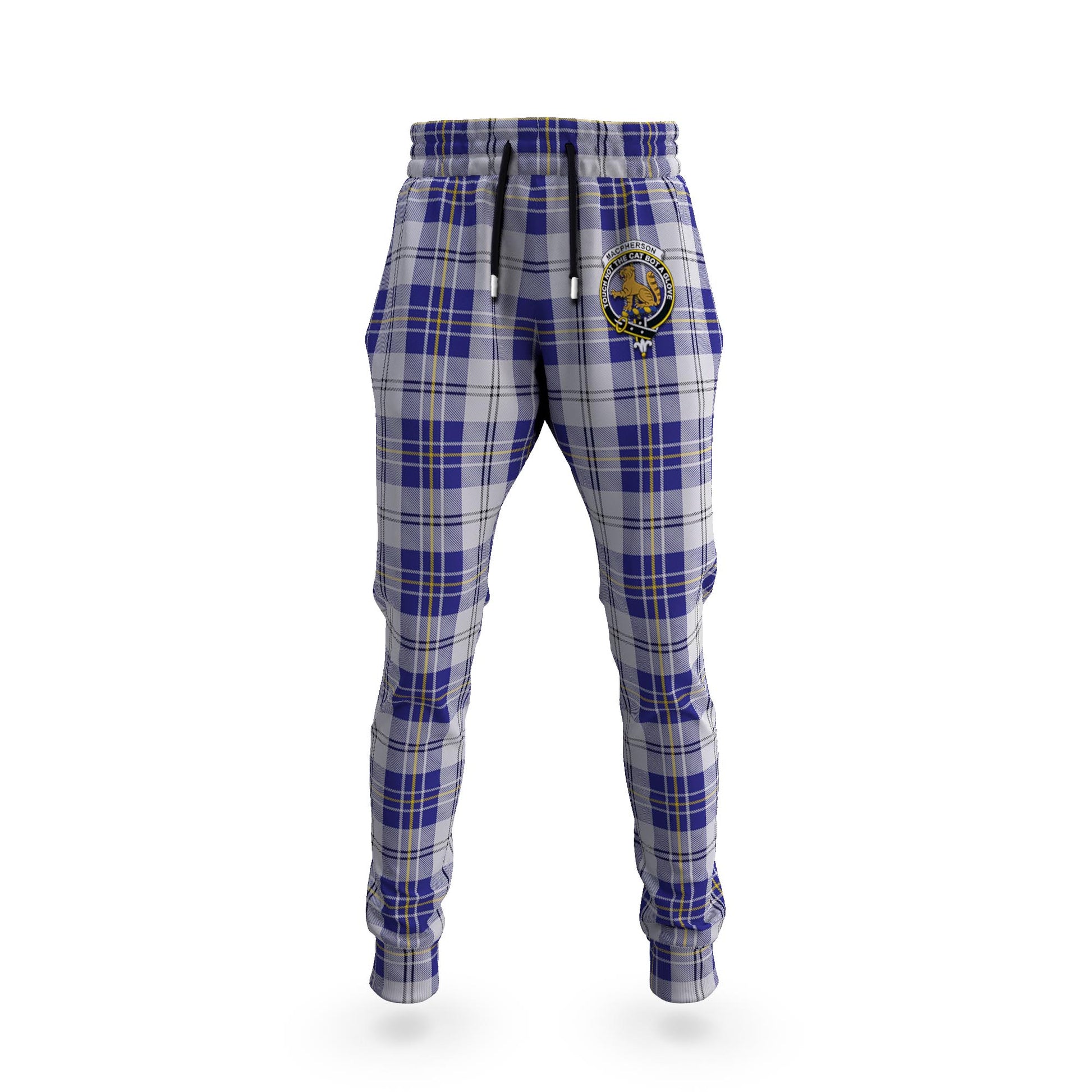 MacPherson Dress Blue Tartan Joggers Pants with Family Crest - Tartanvibesclothing