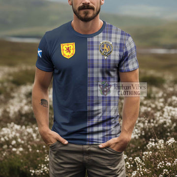 MacPherson Dress Blue Tartan T-Shirt Alba with Scottish Lion Royal Arm Half Style