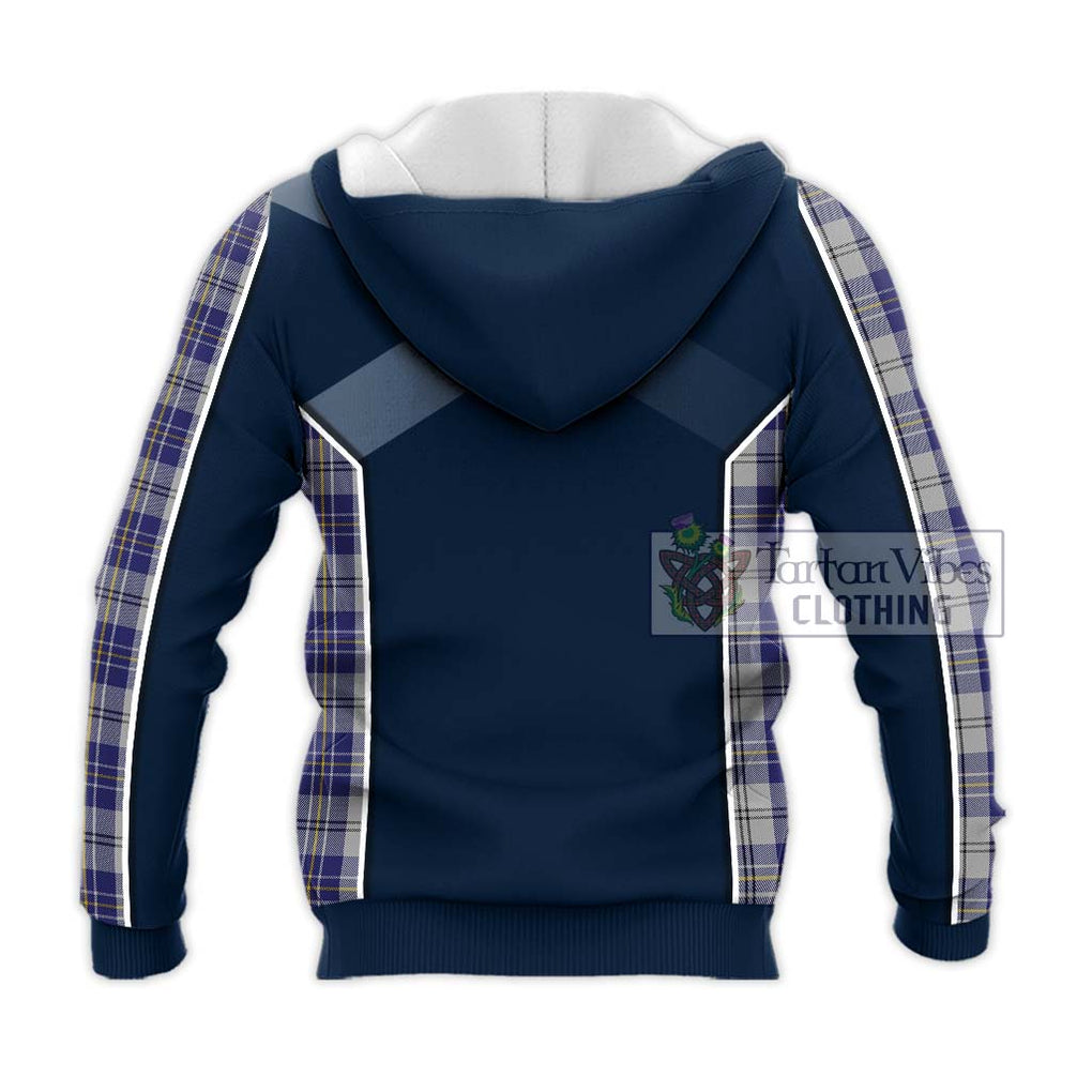 MacPherson Dress Blue Tartan Knitted Hoodie with Family Crest and Lion Rampant Vibes Sport Style - Tartan Vibes Clothing