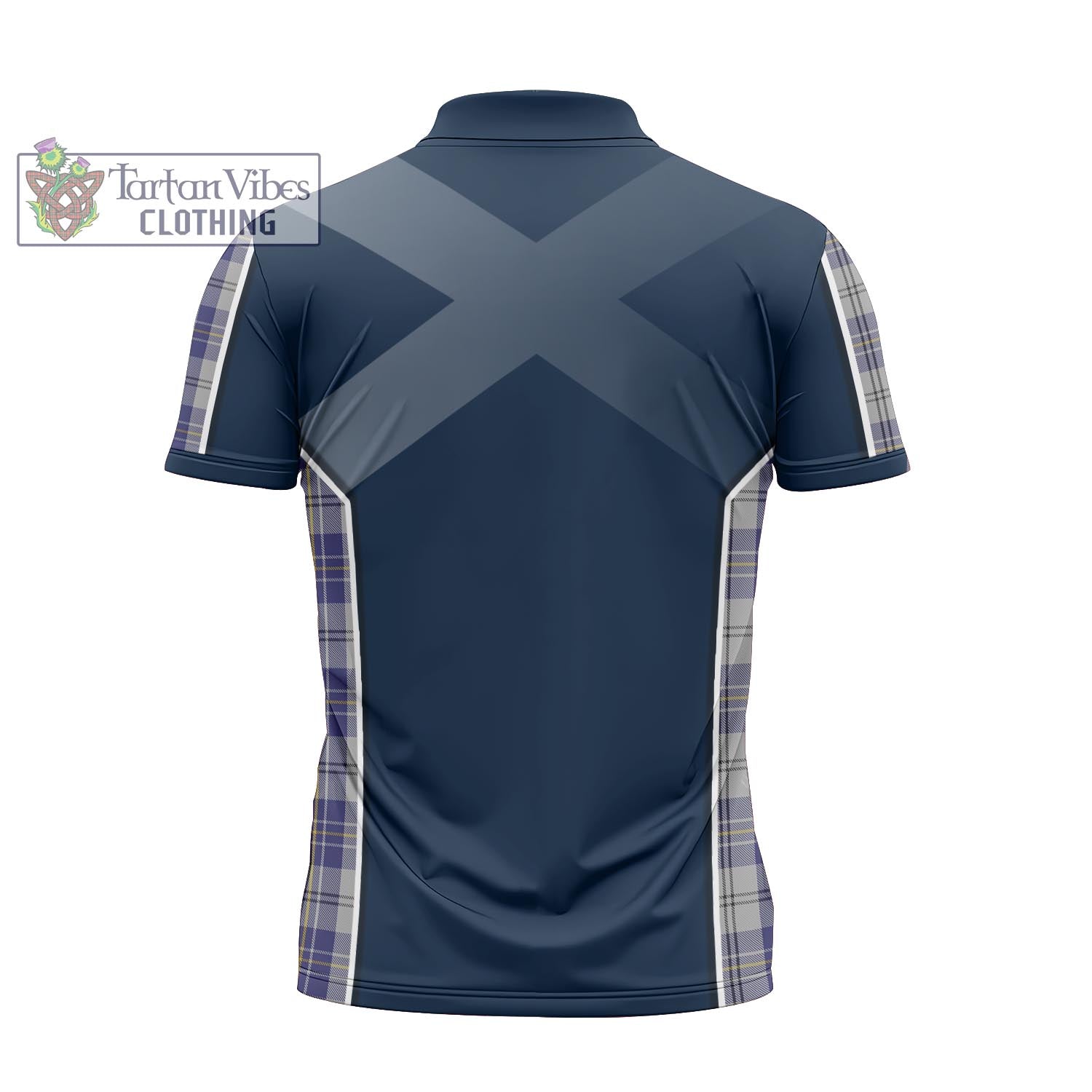Tartan Vibes Clothing MacPherson Dress Blue Tartan Zipper Polo Shirt with Family Crest and Scottish Thistle Vibes Sport Style