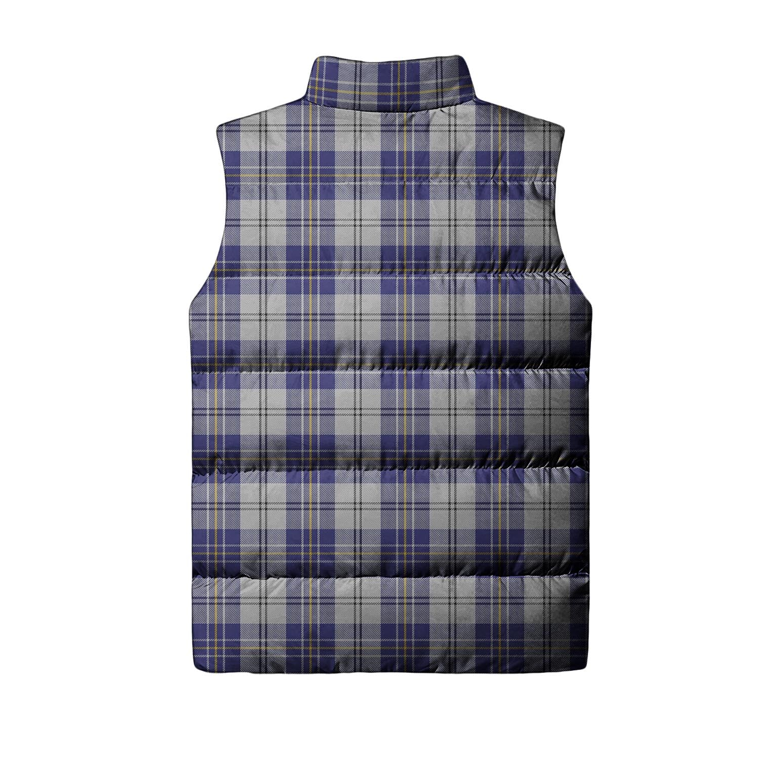 MacPherson Dress Blue Tartan Sleeveless Puffer Jacket with Family Crest - Tartanvibesclothing