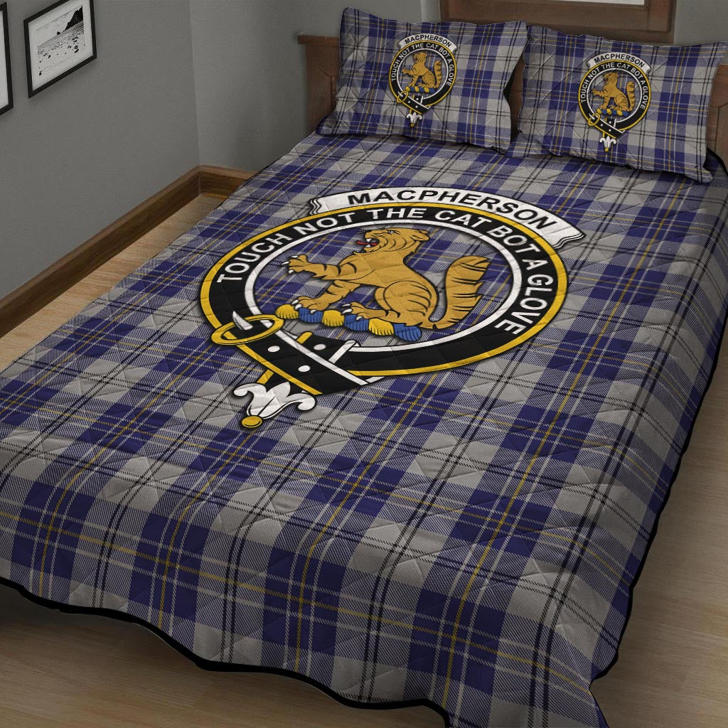 MacPherson Dress Blue Tartan Quilt Bed Set with Family Crest - Tartanvibesclothing