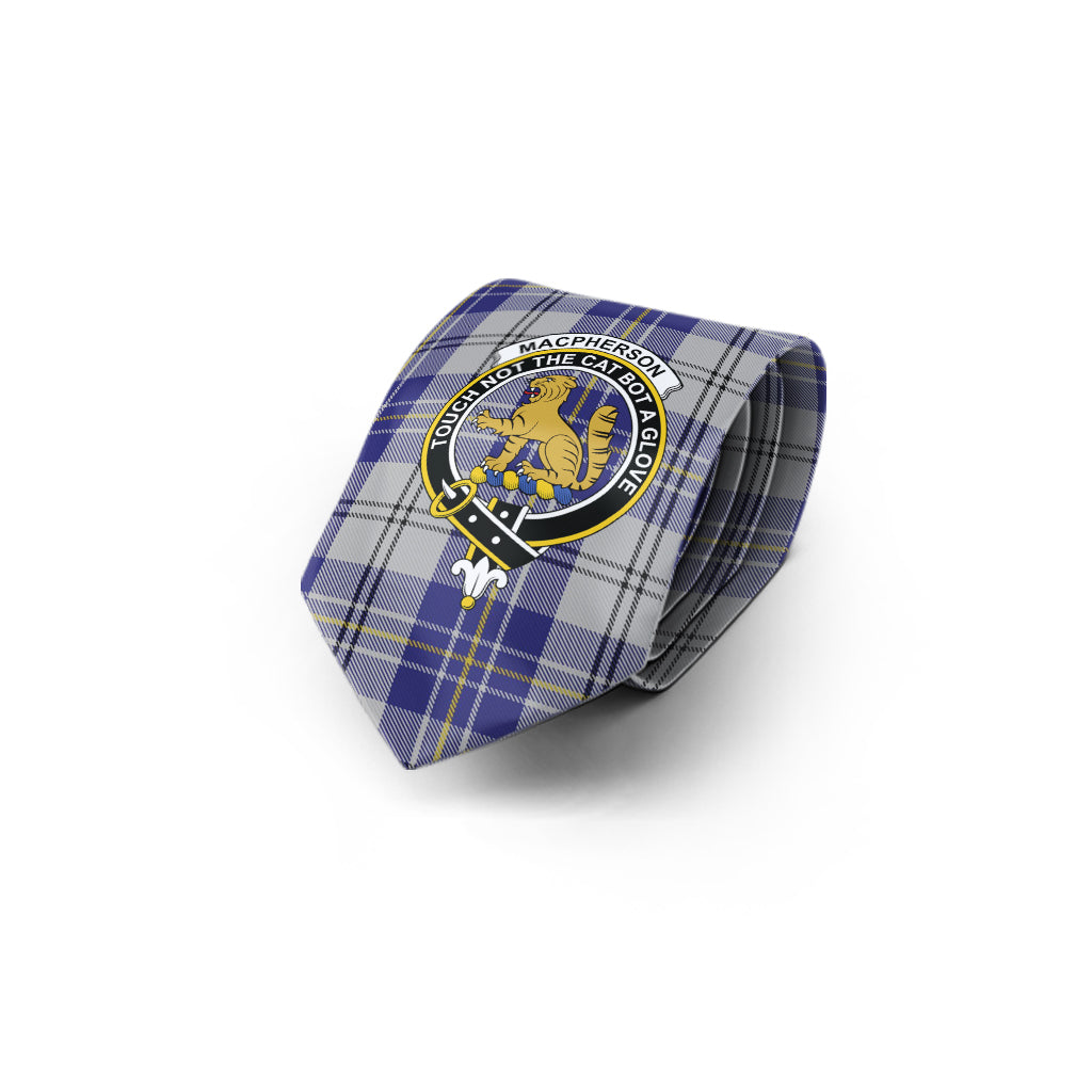 MacPherson Dress Blue Tartan Classic Necktie with Family Crest - Tartan Vibes Clothing