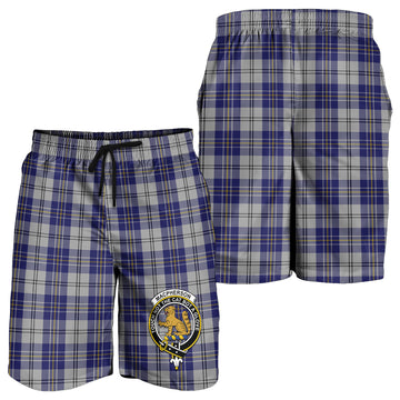 MacPherson Dress Blue Tartan Mens Shorts with Family Crest