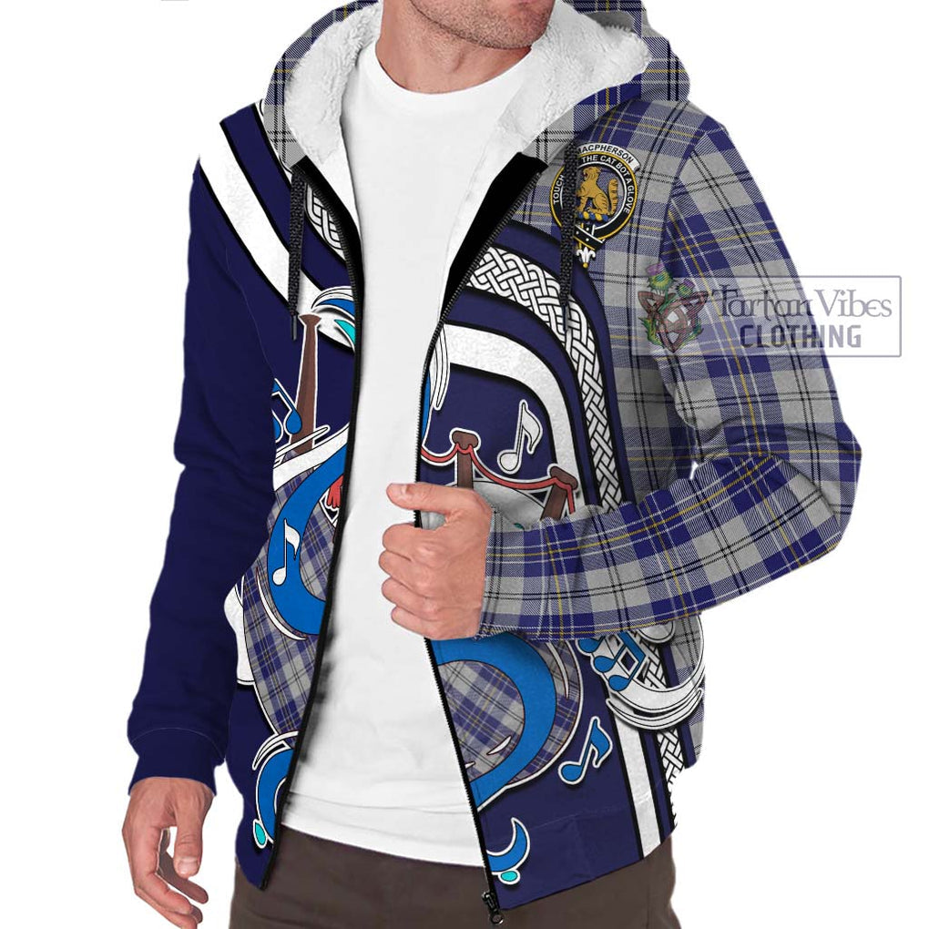 MacPherson Dress Blue Tartan Sherpa Hoodie with Epic Bagpipe Style Unisex - Tartanvibesclothing Shop