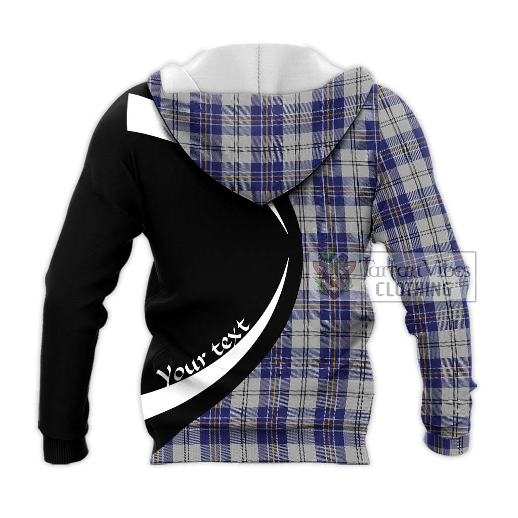 MacPherson Dress Blue Tartan Knitted Hoodie with Family Crest Circle Style - Tartan Vibes Clothing