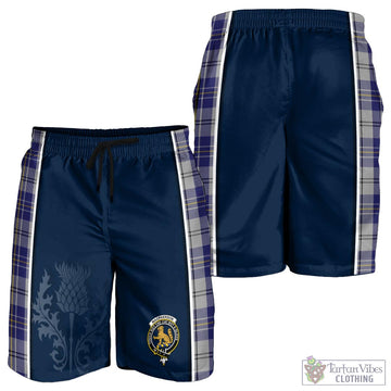 MacPherson Dress Blue Tartan Men's Shorts with Family Crest and Scottish Thistle Vibes Sport Style