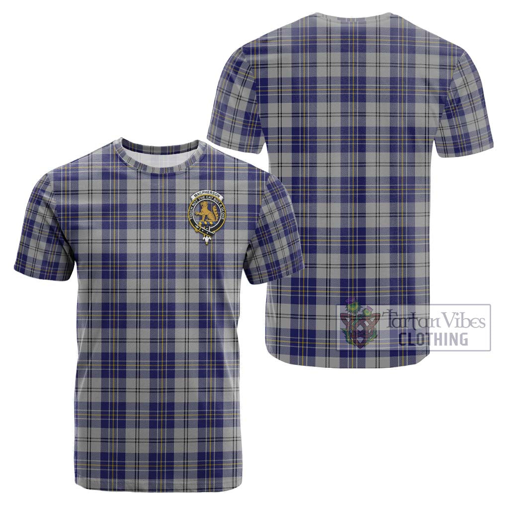 Tartan Vibes Clothing MacPherson Dress Blue Tartan Cotton T-Shirt with Family Crest