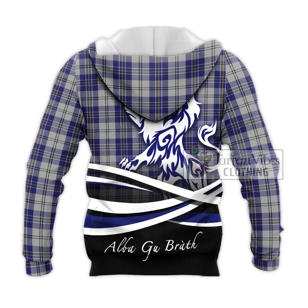 MacPherson Dress Blue Tartan Knitted Hoodie with Alba Gu Brath Regal Lion Emblem - Tartanvibesclothing Shop